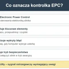 Kontrolka EPC sygnalizuje błąd w systemie sterowania silnika. Żółty kolor oznacza potrzebę uwagi.