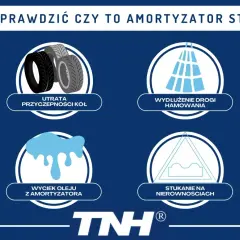 Objawy zużytego łożyska amortyzatora: utrata przyczepności, wydłużone hamowanie, wyciek oleju, stukanie na nierównościach.