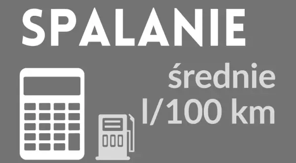Grafika z kalkulatorem i dystrybutorem paliwa ilustruje, jak obliczyć spalanie paliwa w samochodzie.
