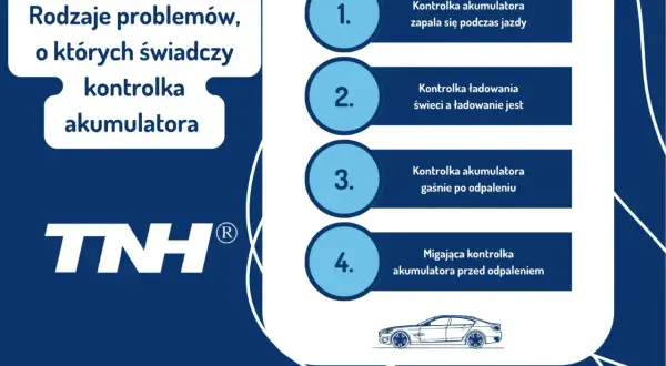 Rodzaje problemów, o których świadczy kontrolka akumulatora: zapala się podczas jazdy, świeci, gaśnie po odpaleniu, miga przed odpaleniem.