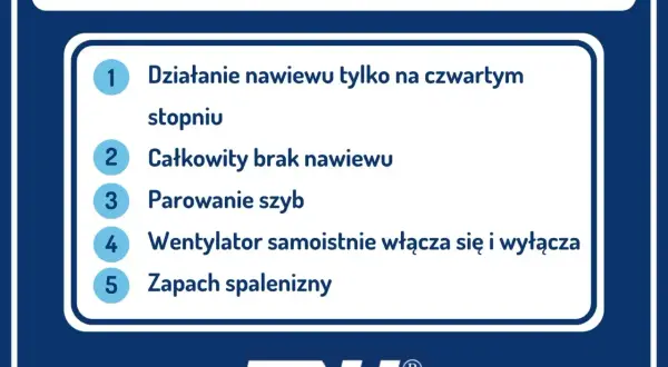 Objawy uszkodzenia rezystora dmuchawy: nawiew tylko na czwartym biegu, brak nawiewu, parowanie szyb, wentylator włącza się i wyłącza, zapach spalenizny.