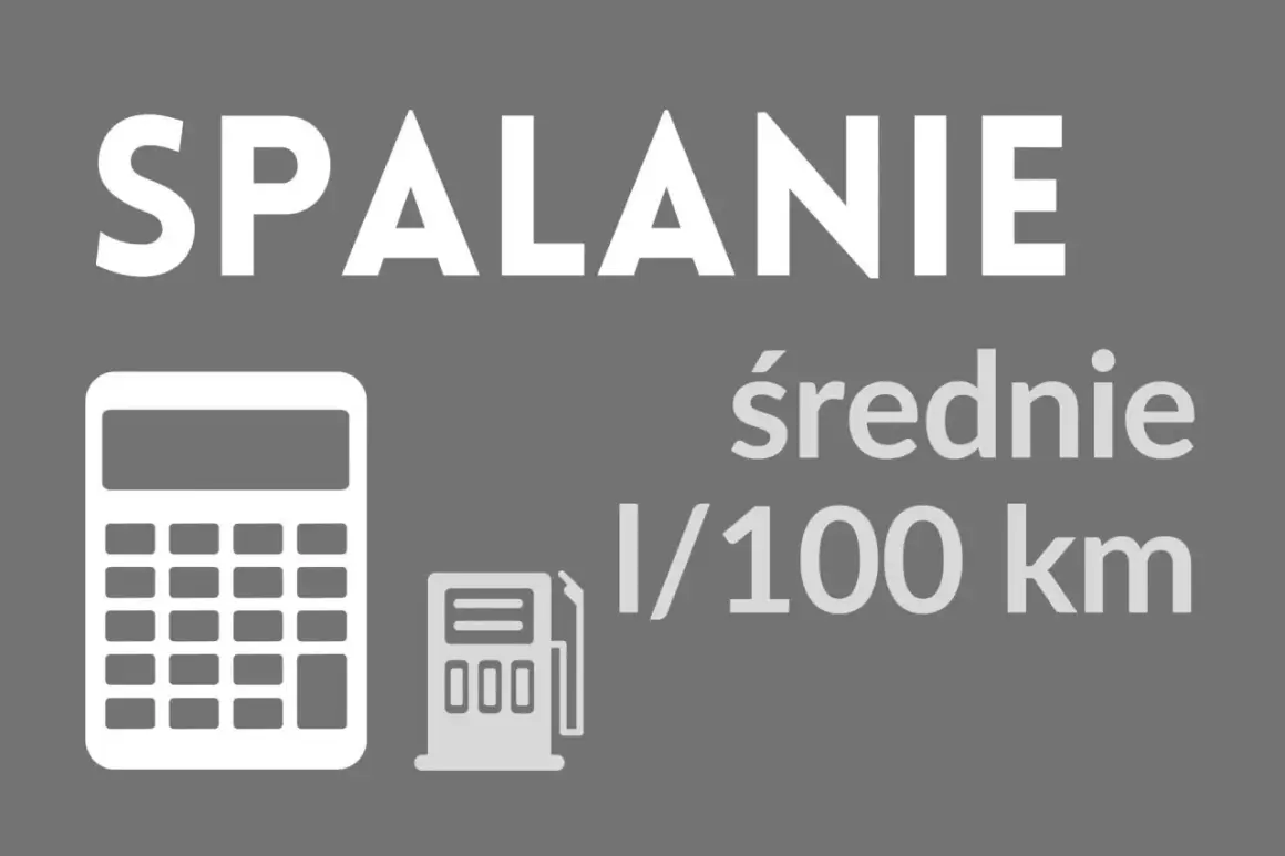 Grafika z kalkulatorem i dystrybutorem paliwa ilustruje, jak obliczyć spalanie paliwa w samochodzie.