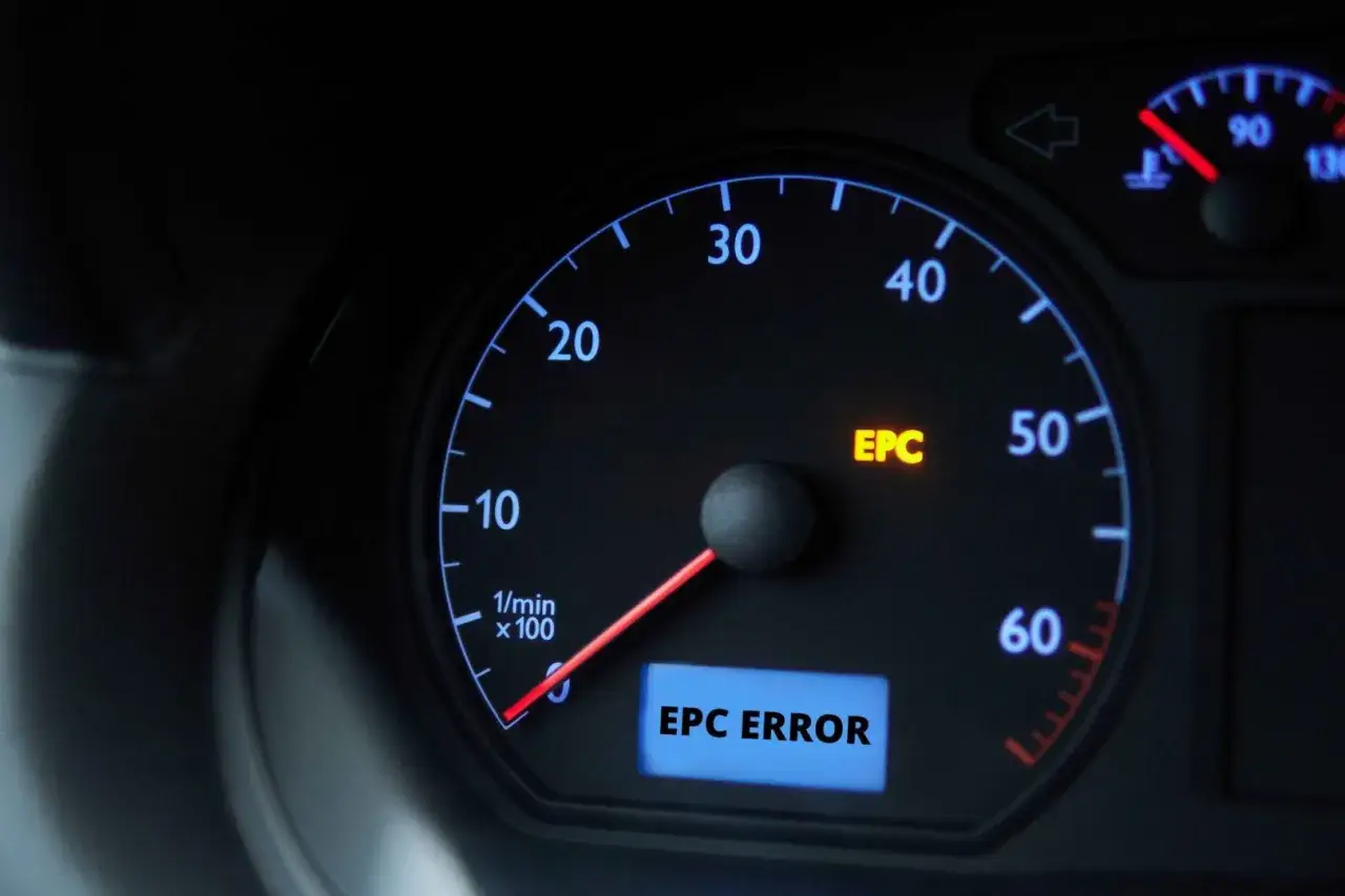 Na desce rozdzielczej świeci się żółta kontrolka EPC, informując o błędzie systemu.